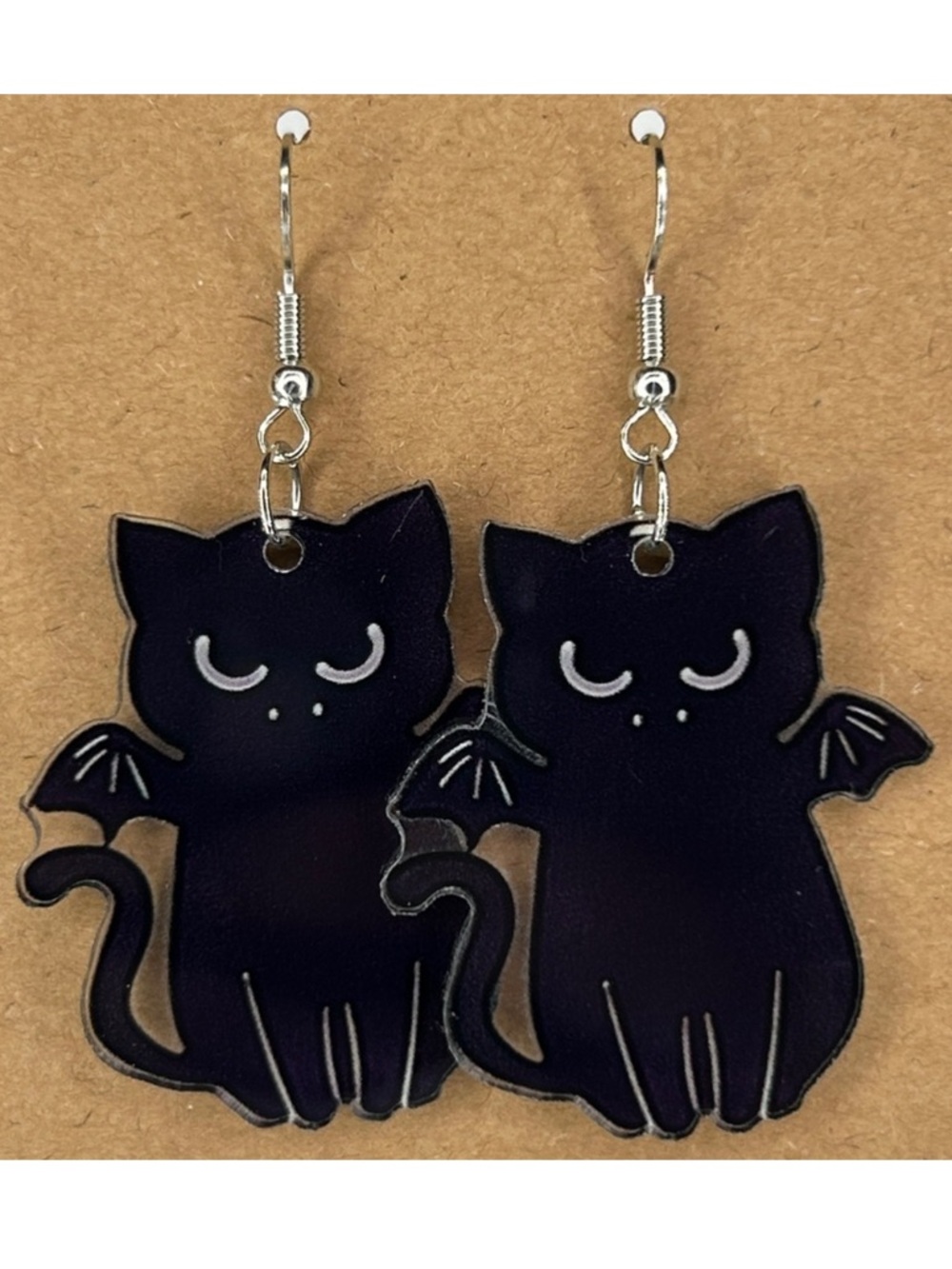 *LAST SET* 2D Halloween Cat W/ Bat Wings Earrings Quirky Novelty Fashion Jewelry